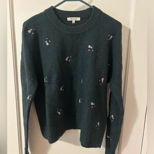 Madewell Floral Embroidered Sweater - Dark Green